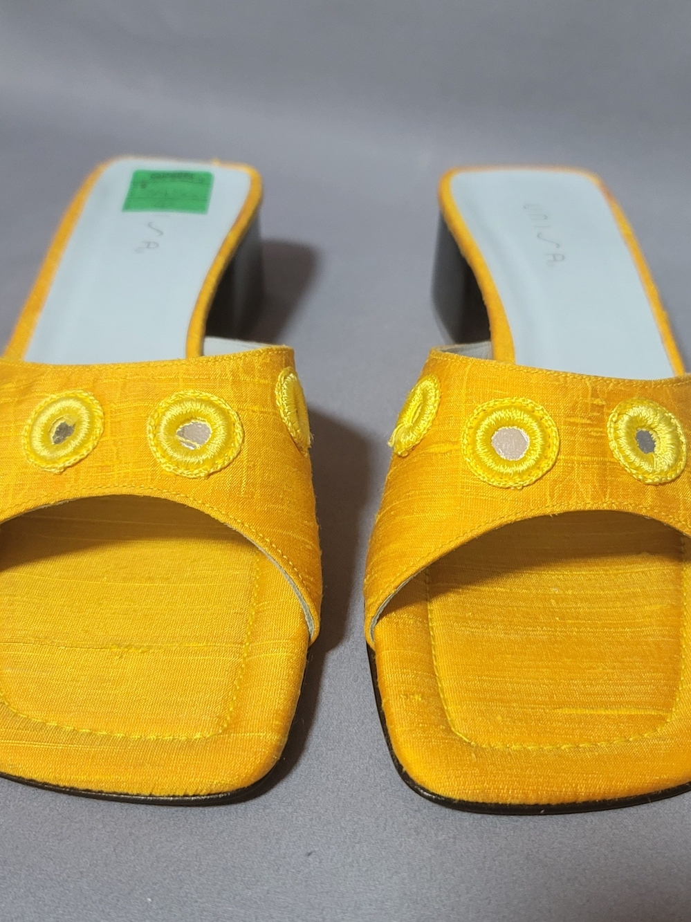 Unisa Yellow Embroidered Slide Mules - Picture 2 of 6